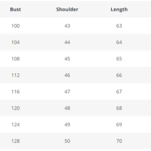 size chart jacket a2